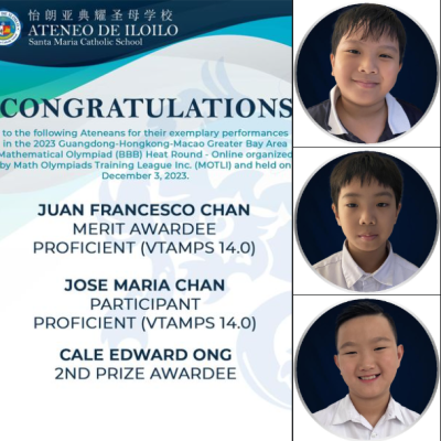 The Math Olympiads Training League Incorporated Motli Has Extended Its Congratulations To The School For The Exemplary Performances Of The Following Ateneans During The 2023 Online Guangdong Hongkong Macau Greater Bay